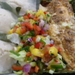 Baked Fish with Roasted Bell Pepper Chilli Sauce in Banana Leaf